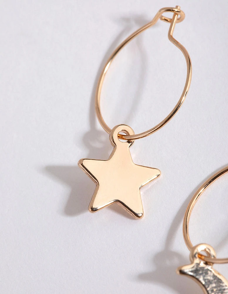 Gold Star & Moon Huggie Earrings