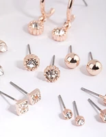 Rose Gold Plain Diamante Stud Earring Pack