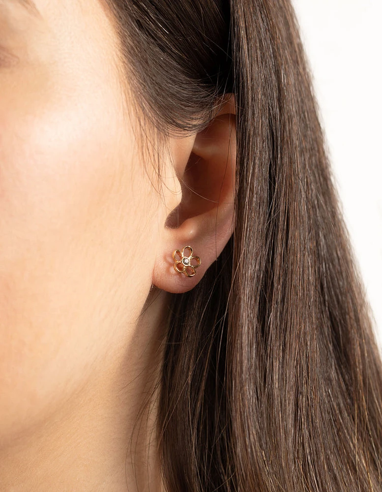 Gold Flower & Diamante Stud Earring Pack