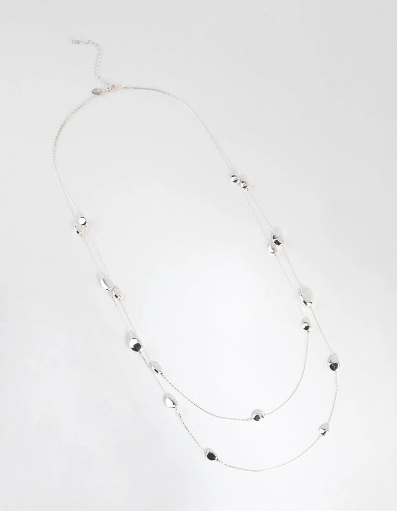 Silver Long Layered Station Necklace