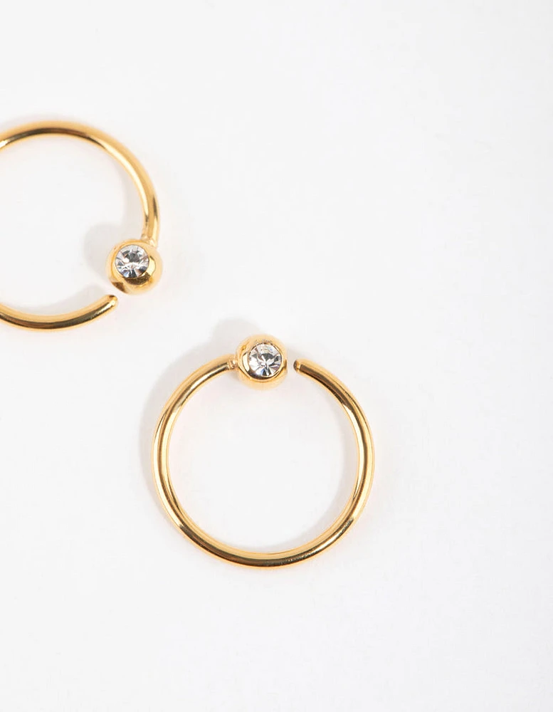 Gold Plated Surgical Steel Diamante End Hoop Earrings