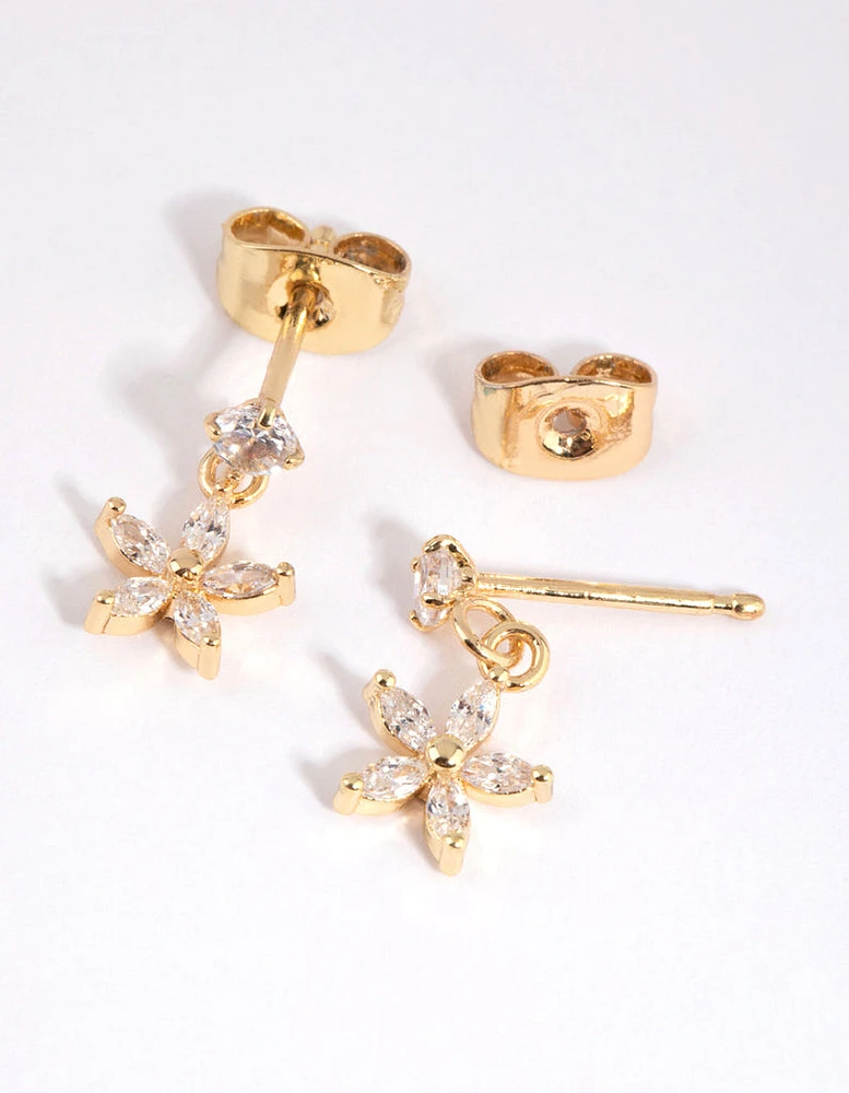 Gold Plated Surgical Steel Cubic Zirconia Flower Stud Earrings