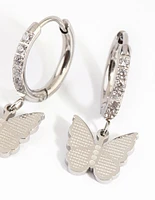 Surgical Steel Butterfly Charm Huggie Earrings