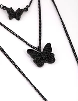 Matte Black Butterfly Layered Necklace