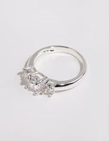Silver Plated Cubic Zirconia Triple Stone Ring
