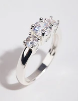 Silver Plated Cubic Zirconia Triple Stone Ring