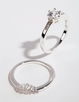 Silver Plated Round Cubic Zirconia Ring Set