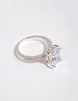Silver Emerald Cut Cubic Zirconia Diamante Band Ring