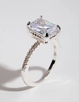 Silver Emerald Cut Cubic Zirconia Diamante Band Ring