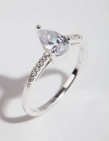 Silver Plated Pear Cubic Zirconia Ring
