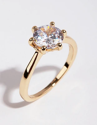 Gold Plated Round Cubic Zirconia Ring