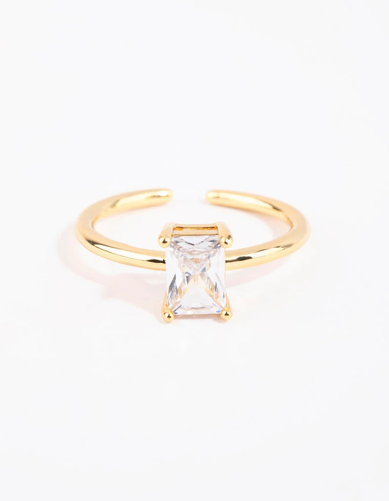 Gold Emerald Cut Cubic Zirconia Ring