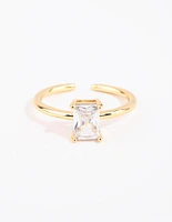 Gold Emerald Cut Cubic Zirconia Ring