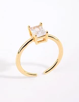 Gold Emerald Cut Cubic Zirconia Ring