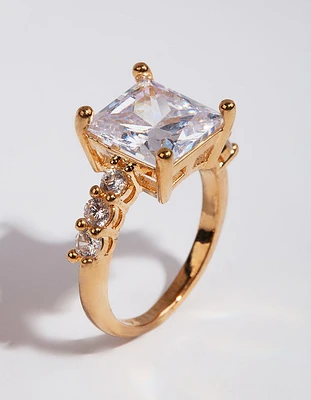 Gold Princess Cut Cubic Zirconia Ring