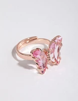 Rose Gold Pink Glass Butterfly Ring