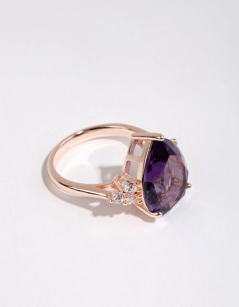 Rose Gold Pear Purple Cubic Zirconia Ring