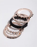 Rose Gold Black Stone Ring 4-Pack