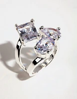 Rhodium Cubic Zirconia Large Stone Ring