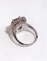 Rhodium Cushion Pink Cubic Zirconia Ring