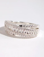 Silver Plated Cubic Zirconia Crossover Baguette Ring