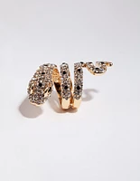 Gold Large Snake Diamante Ring