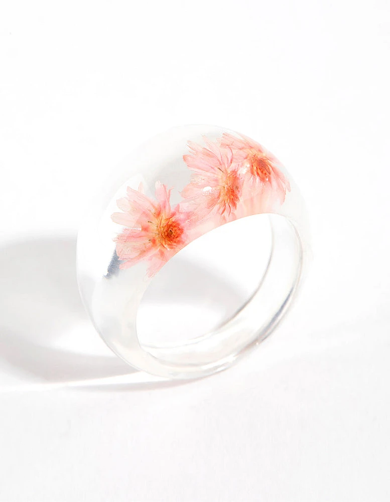 Pink Plastic Daisy Ring