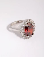 Rhodium Ruby Cubic Zirconia Oval Ring