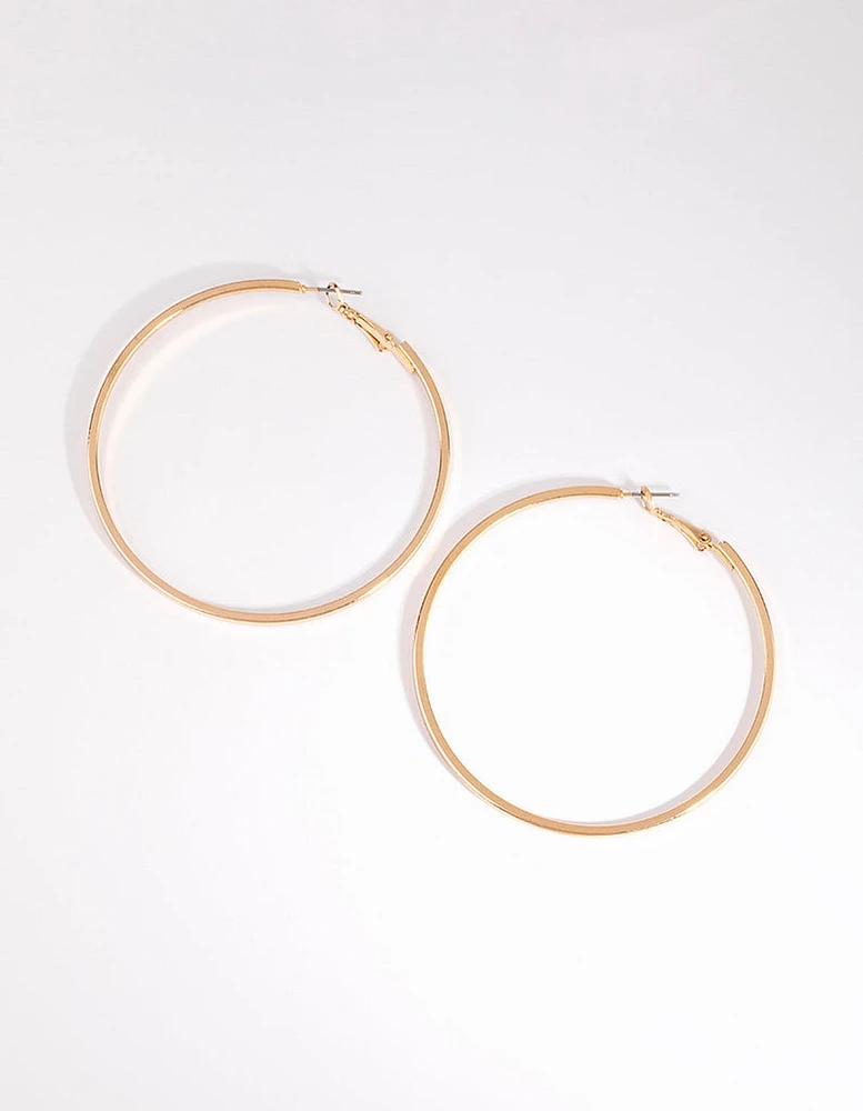 Gold Large Flat Hoop Earrings