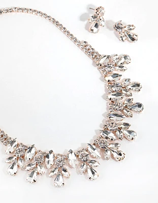Rose Gold Glamorous Necklace & Earrings Set