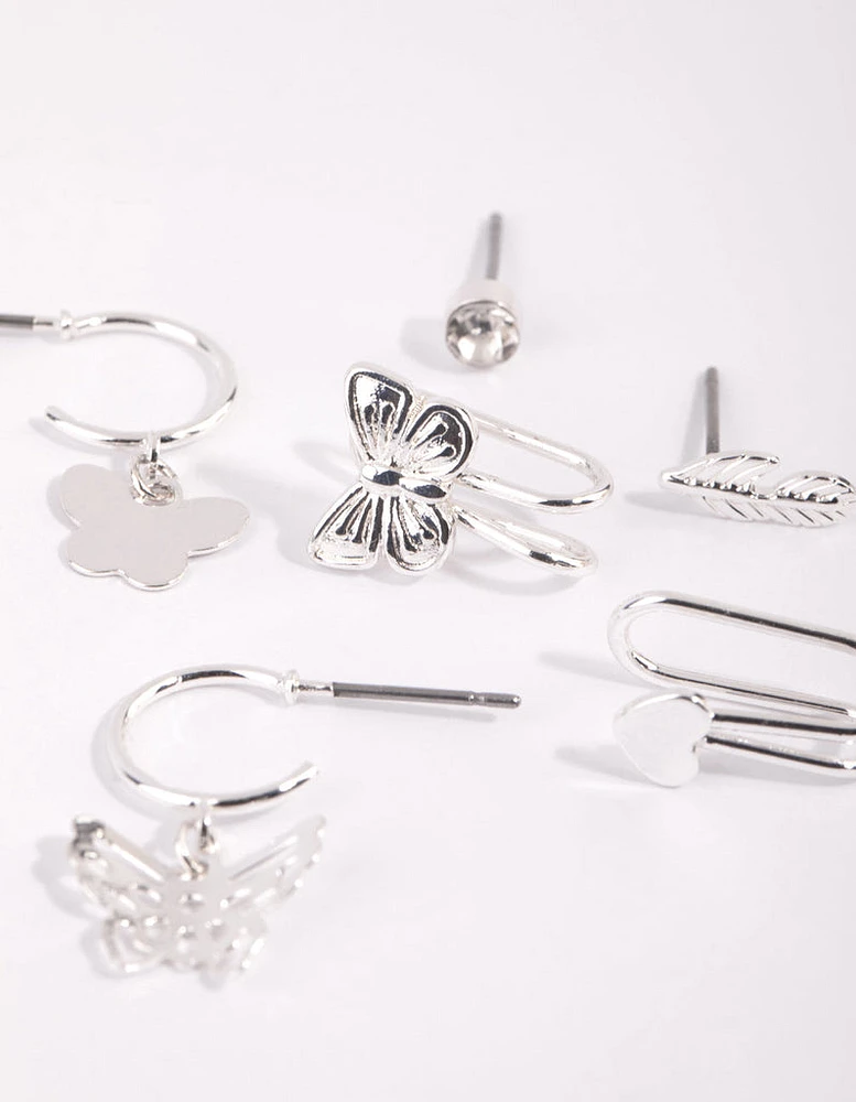 Silver Butterfly Ear Cuff Stack 6-Pack