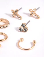 Gold Cross & Diamante Ear Cuff Stack 6-Pack