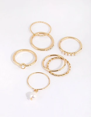 Gold Plated Freshwater Pearl Textured Ring Pack