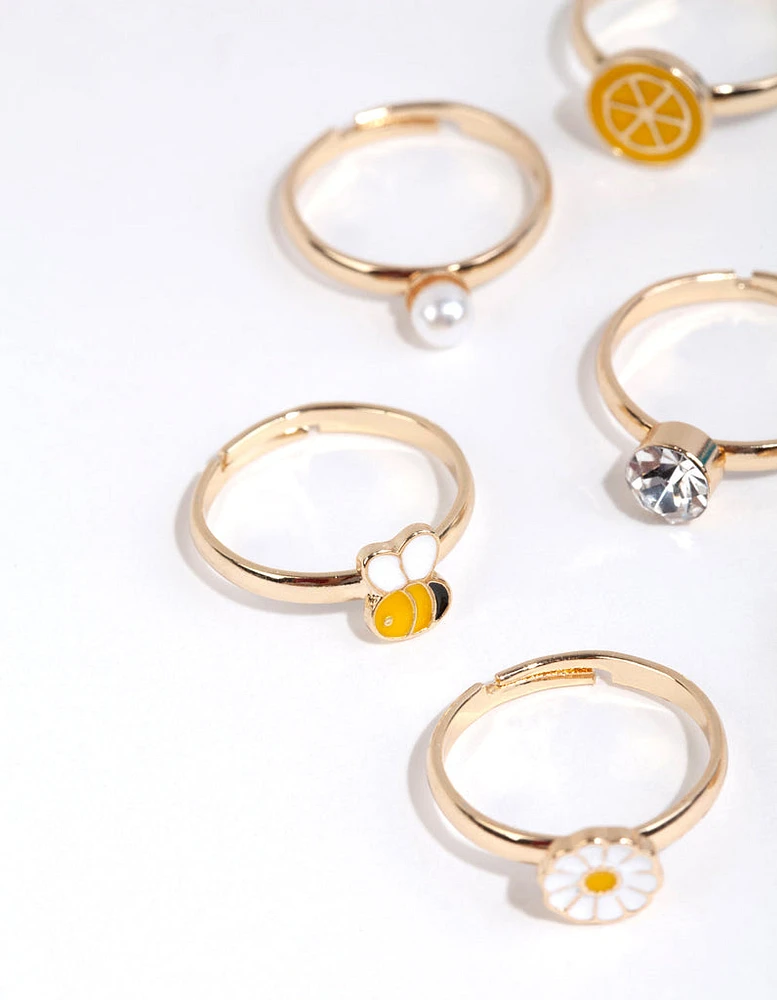 Kids Gold Lemon Bee Ring Pack