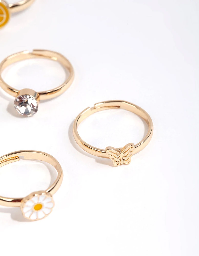 Kids Gold Lemon Bee Ring Pack