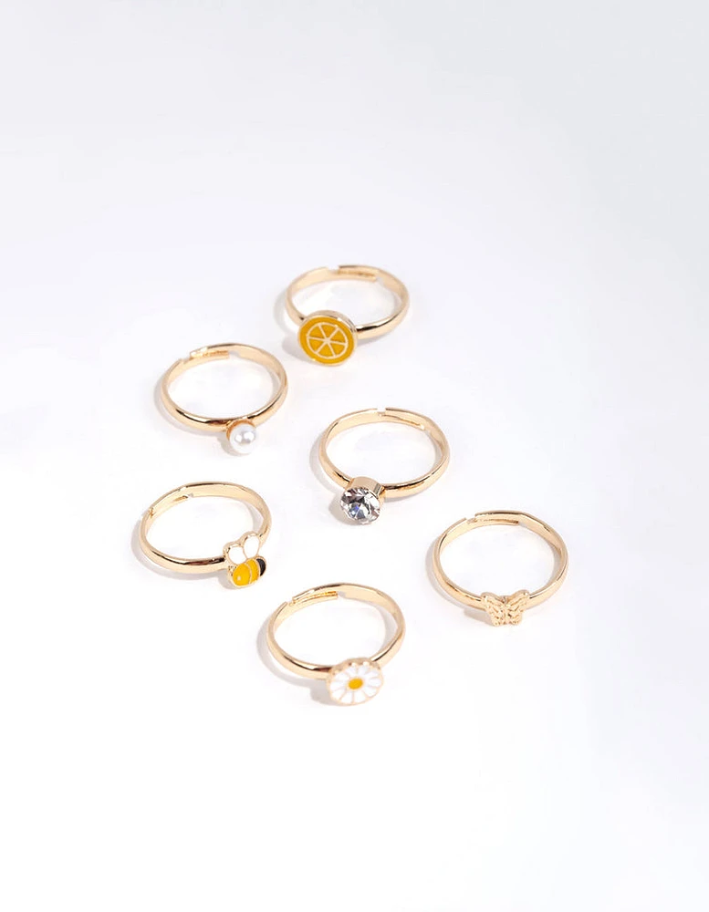 Kids Gold Lemon Bee Ring Pack