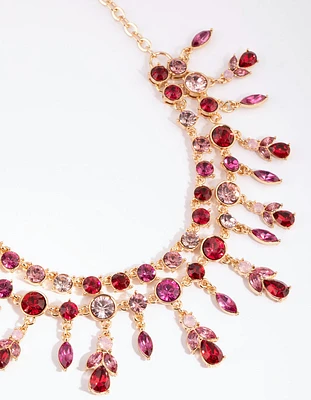 Red & Pink Mixed Cut Diamante Necklace