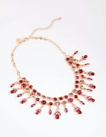 Red & Pink Mixed Cut Diamante Necklace