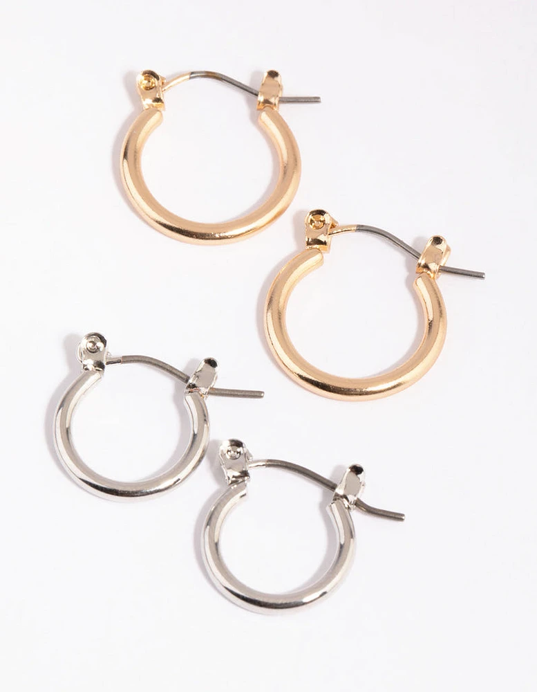 Mixed Metal Small Classic Hoop Earrings