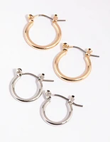 Mixed Metal Small Classic Hoop Earrings