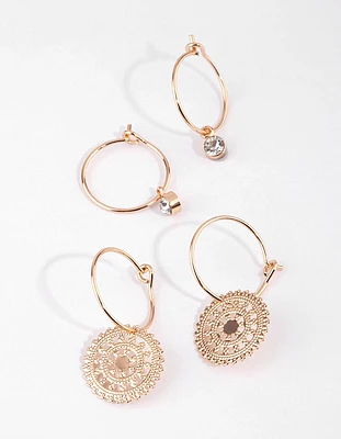 Gold Diamante Hoop Earring Set
