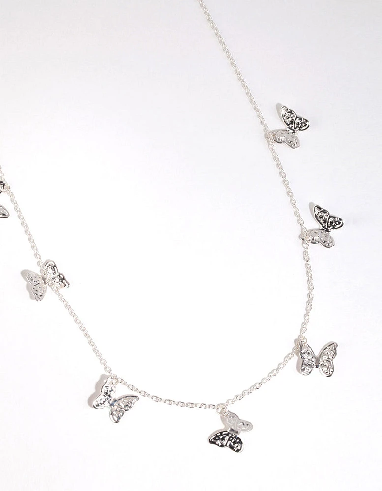 Silver Multi Butterfly Station Necklace