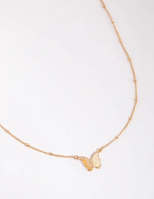 Gold Ball & Chain Butterfly Necklace