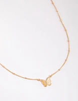 Gold Ball & Chain Butterfly Necklace