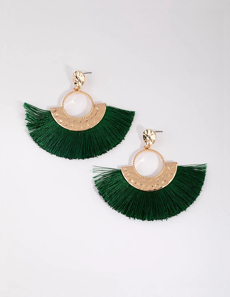 Green Fringe Drop Earrings