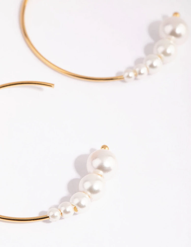 Gold Plated Sterling Silver Fine Pearl Hoop Earrings