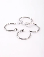 Surgical Steel Rhodium Martini Set Dia Nose Ring 4-Pack