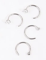 Surgical Steel Rhodium Martini Set Dia Nose Ring 4-Pack