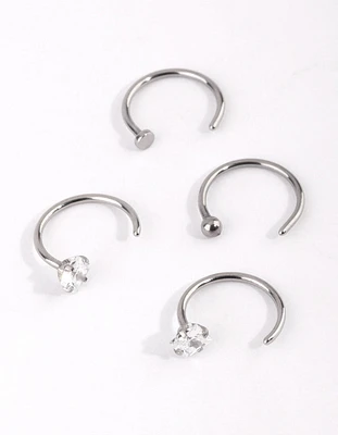 Surgical Steel Silver Martini Set Diamante Nose Ring 4-Pack