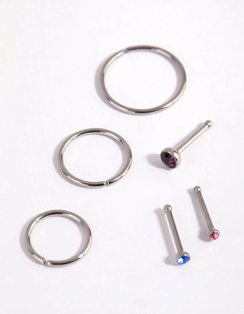 Surgical Steel Graduated Stud & Hoop Nose Stud & Ring 6-Pack